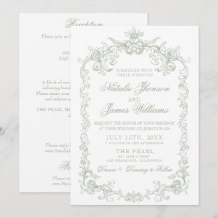 Vintage Sage Green Old Money All In One Wedding Invitation