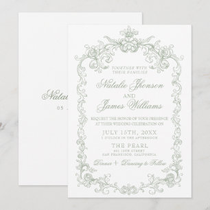 Vintage Sage Green Old Money Classy Retro Wedding Invitation