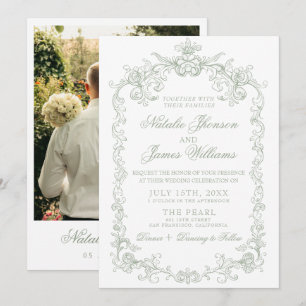 Vintage Sage Green Old Money Classy Wedding Invitation