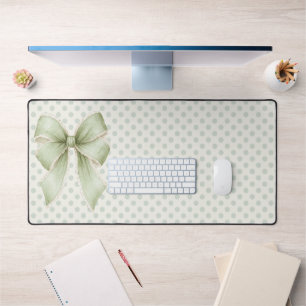 Vintage Sage Green Polkadot Ribbon  Desk Mat