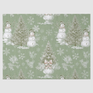 Vintage Sage Green Snowman Christmas Toile Tissue Paper