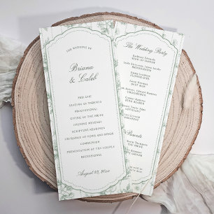 Vintage Sage Green Toile Victorian Floral Wedding Program