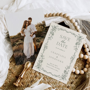 Vintage Sage Green Victorian Photo Wedding Save The Date