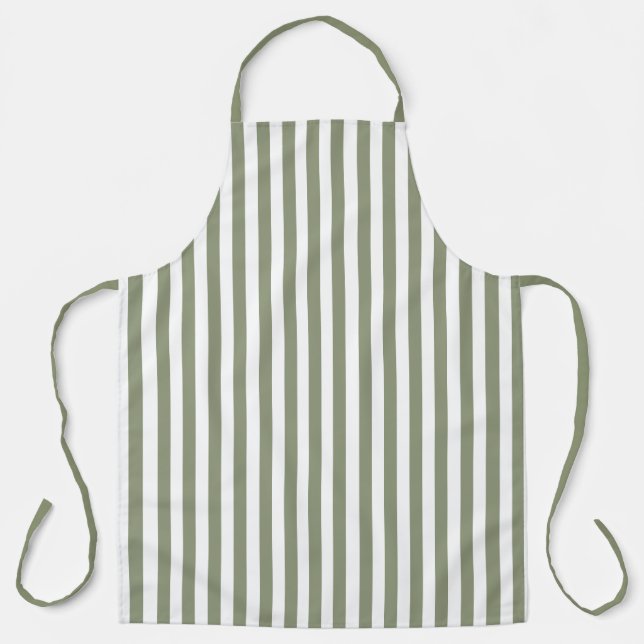 Vintage Sage Green & White Stripes Striped Apron (Front)