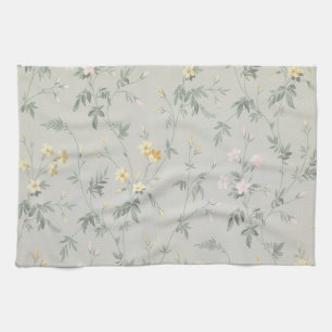 Vintage Sage Green Wildflower Floral Pattern Tea Towel