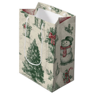 Vintage Sage Green Winter Toile Christmas (1) Medium Gift Bag