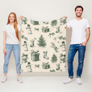 Vintage Sage Green Winter Toile Christmas (2) Fleece Blanket
