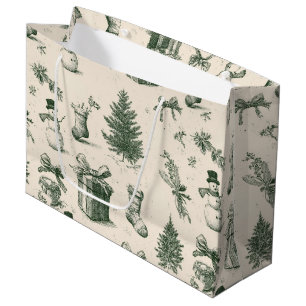 Vintage Sage Green Winter Toile Christmas (2) Large Gift Bag