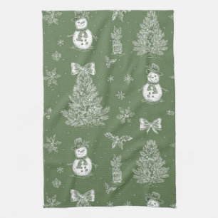 Vintage Sage Green Winter Toile Christmas (3) Tea Towel