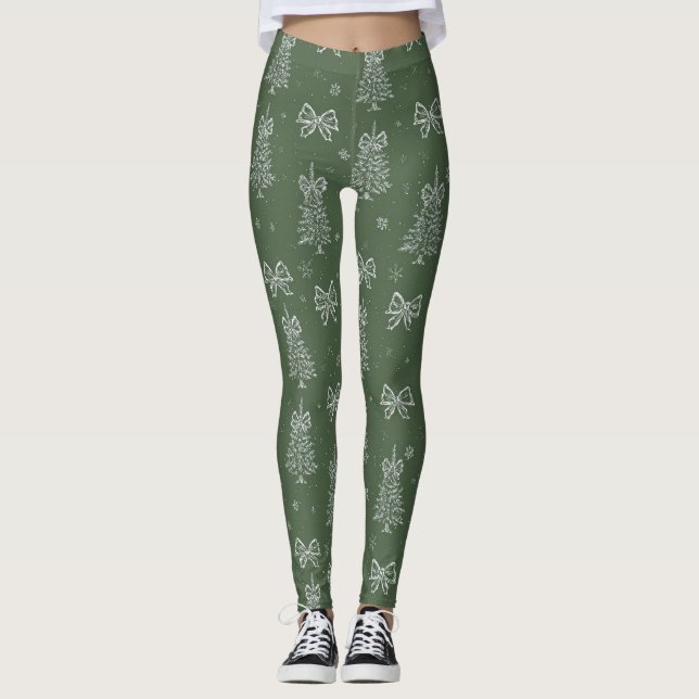 Vintage Sage Green Winter Toile Christmas (4) Leggings (Front)