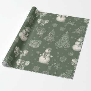 Vintage Sage Green Winter Toile Christmas (5) Wrapping Paper
