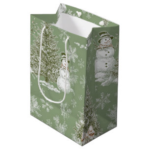 Vintage Sage Green Winter Toile Christmas (6) Medium Gift Bag