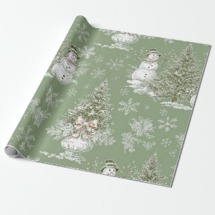 Vintage Sage Green Winter Toile Christmas (6) Wrapping Paper
