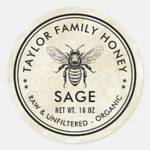 Vintage sage honey label with honey bee