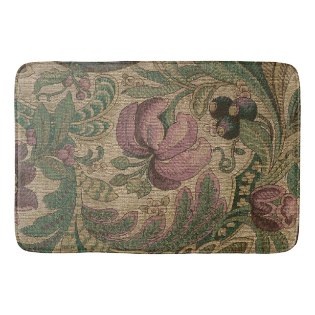 Vintage Sage Mauve 1918 Botanical Pattern Bath Mat (Front)