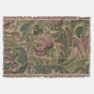 Vintage Sage Mauve 1918 Botanical Pattern Throw Blanket