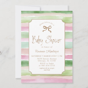 Vintage Sage Peach Blush Striped Gold Baby Shower Invitation