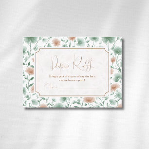 Vintage Sage Peach Wildflowers Gold Diaper Raffle Enclosure Card
