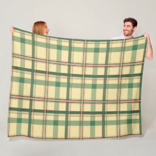 Vintage Sage Red Plaid Aesthetic Fleece Blanket