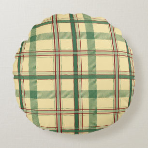 Vintage Sage Red Plaid Aesthetic Round Cushion