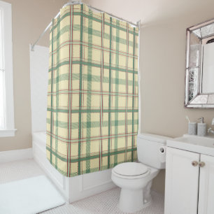 Vintage Sage Red Plaid Aesthetic Shower Curtain