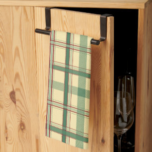 Vintage Sage Red Plaid Aesthetic Tea Towel