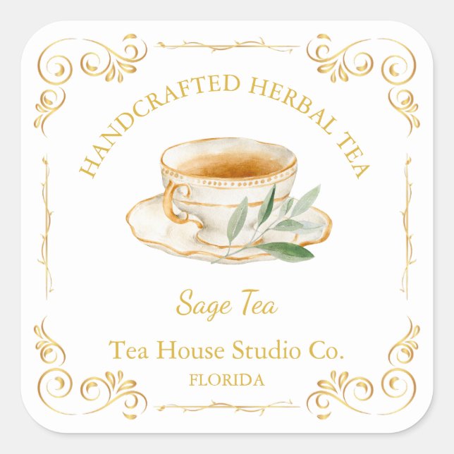 Vintage Sage Tea Square Label (Front)