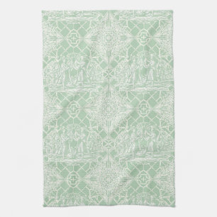 Vintage Sage Toile with Classical Figures Tea Towel
