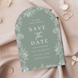 Vintage Sage & White Floral Wedding Save The Date