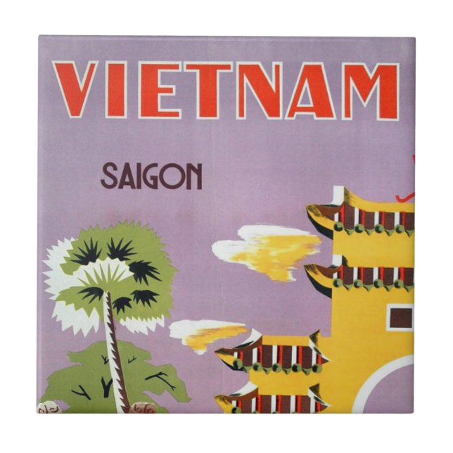 Vintage Saigon Vietnam Travel Ceramic Tile (Front)