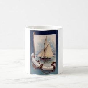 Vintage sail boat with life saver, rope and anchor coffee mug