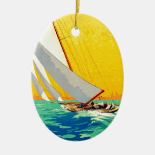 Vintage Sail Boats French Travel Ceramic Ornament