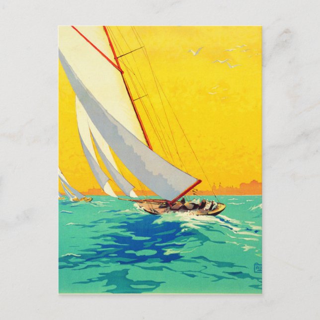Vintage Sail Boats French Travel  Holiday Postcard (Front)