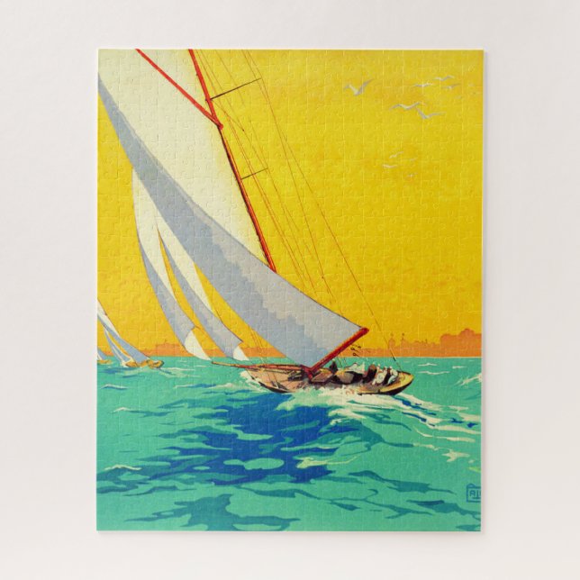 Vintage Sail Boats French Travel Jigsaw Puzzle (Vertical)