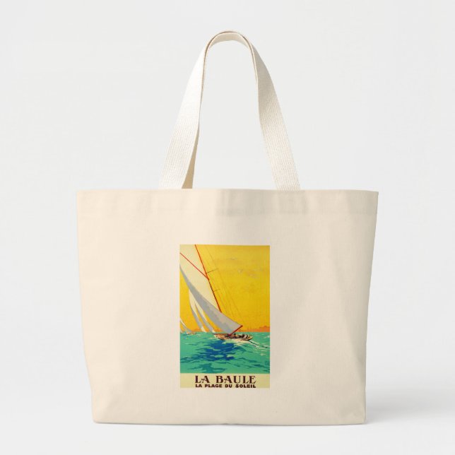 Vintage Sail Boats French Travel Large Tote Bag (Front)