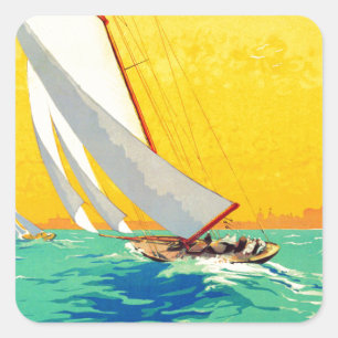 Vintage Sail Boats French Travel Square Sticker