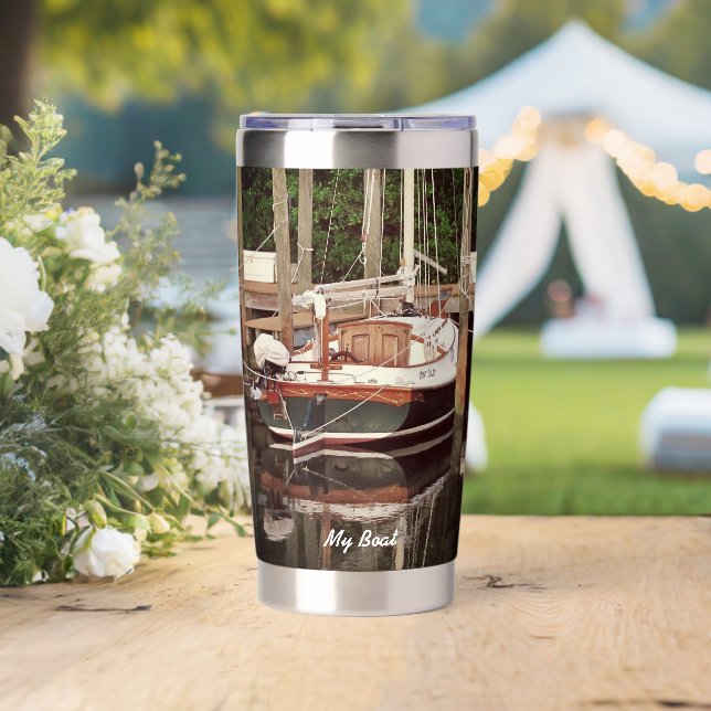 Vintage Sailboat at Tropical Dock -   Insulated Tumbler (Wedding (Rotated))