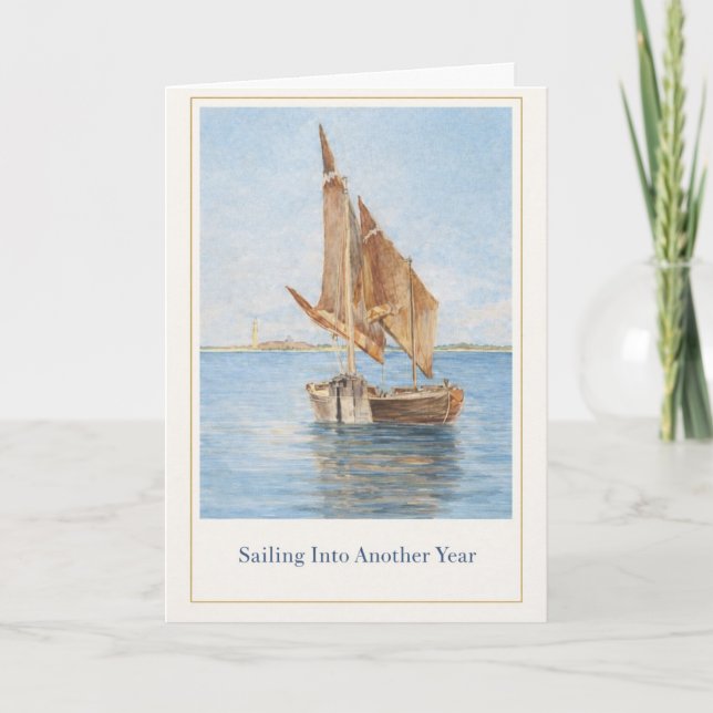 Vintage Sailboat Birthday Card • Coastal Nautical  (Front)