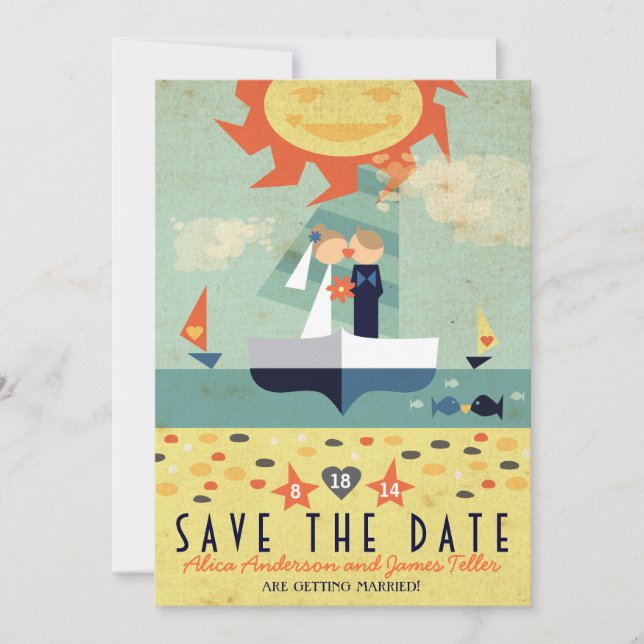 Vintage Sailboat Destination Beach Save the Date (Front)