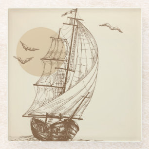 Vintage sailboat glass coaster