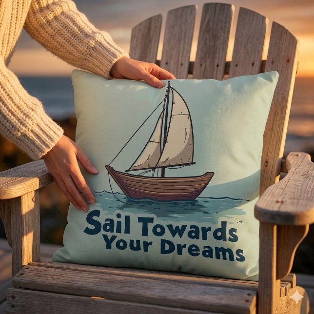 Vintage Sailboat Nautical Inspirational Quote Cushion (Vintage Sailboat Nautical Inspirational Quote Throw Pillow Mockup A)