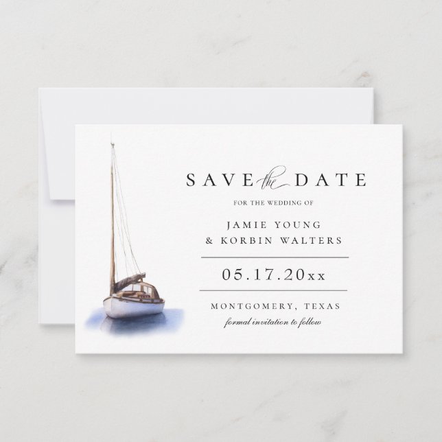 Vintage Sailboat Nautical Theme Save The Date Announcement (Front)