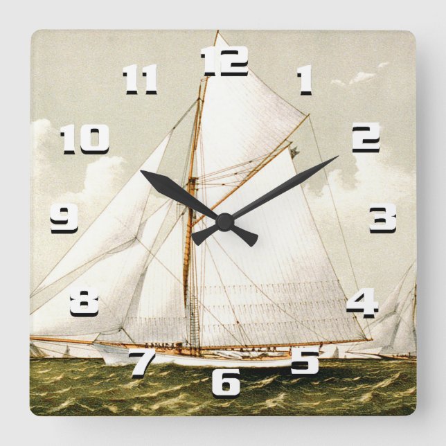 Vintage Sailboat Print Square Wall Clock (Front)