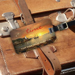 Vintage Sailboat Sunset Ocean Luggage Tag<br><div class="desc">Luggage tag featuring a vintage painting of a sailboat at sunset with a lighthouse and seagulls. This luggage tag is perfect for anyone who loves vintage art,  sailing and lighthouses.</div>