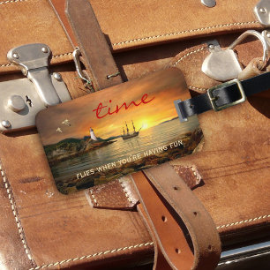 Vintage Sailboat Sunset Ocean Luggage Tag