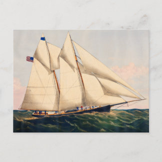Vintage Sailboat Yacht on the Sea Illustration Postcard