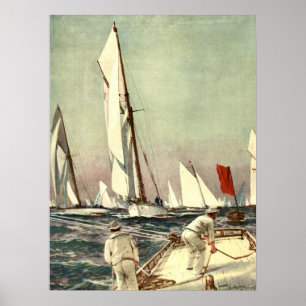 Vintage Sailboats Men Sailing Antique Willy Stower Poster