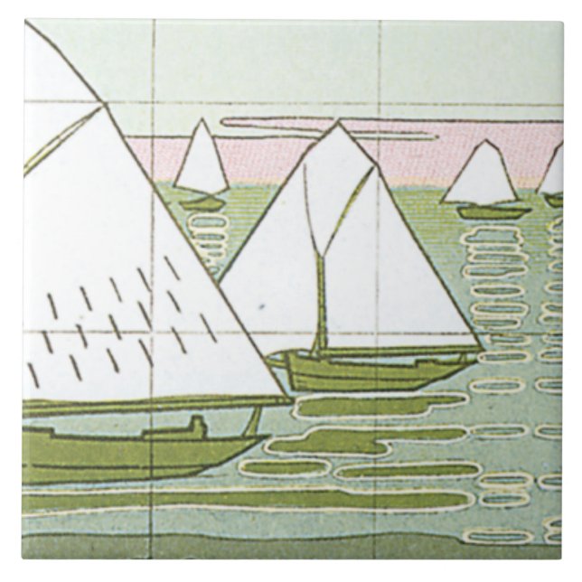 Vintage Sailboats Nautical Pastel Art Ceramic Tile (Front)