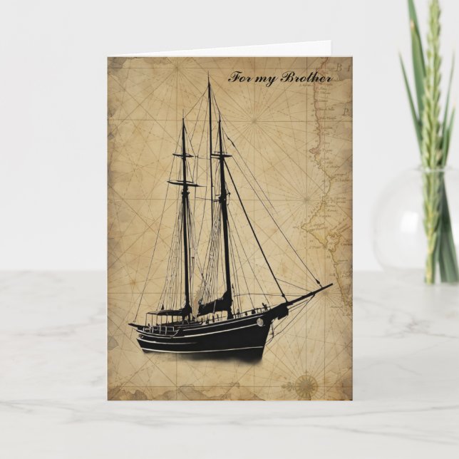 Vintage Sailing Ship and Map Birthday Card (Front)