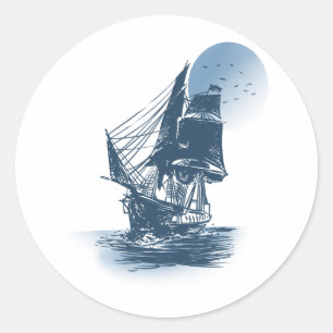 Vintage sailing ship - Choose background color Classic Round Sticker
